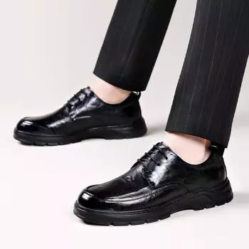 Весенние и осенние мужские деловые повседневные кожаные туфли Высокие кожаные мужские модели Тонкие туфли на толстой подошве Мужская обувь 44 чёрный