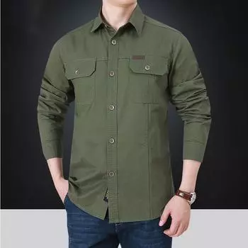 Весенние и осенние мужские хлопковые рубашки с длинным рукавом, однотонные свободные рубашки больших размеров, тонкая рубашка M