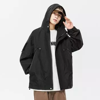 Весенние и осенние мужские и женские горные куртки Мужские и женские горные куртки Tide Brand Couples Hooded Loose Jacket Куртки Tide M чёрный