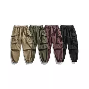 Весенние и осенние мужские комбинезоны Ретро функциональные свободные брюки Универсальные многокарманные комбинезоны Повседневные брюки со складками для активного отдыха S коричневый