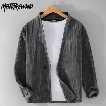 Весенние и осенние мужские костюмы и блейзеры, повседневные куртки для поездок на работу, вельветовое пальто в стиле Харадзюку, серый пиджак на одной пуговице, Sim Fit M серый