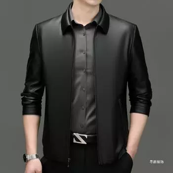 Весенние и осенние мужские кожаные куртки, повседневные кожаные куртки с лацканами для людей среднего возраста, повседневные куртки из овчины для пап 170