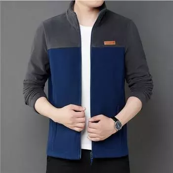 Весенние и осенние мужские куртки из флиса для молодежи и среднего возраста, повседневные мужские куртки с цветными блоками и воротником-стойкой, топы M