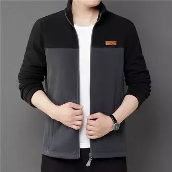 Весенние и осенние мужские куртки из флиса для молодежи и среднего возраста, повседневные мужские куртки с цветными блоками и воротником-стойкой, топы M
