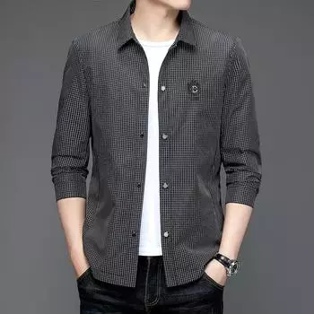 Весенние и осенние мужские куртки, новая молодежная корейская модная клетчатая куртка с лацканами, тонкая пуговица, трендовая мужская одежда M зелёный