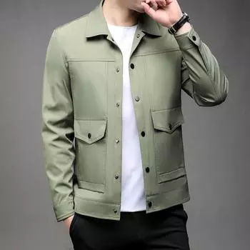 Весенние и осенние мужские куртки высокого класса для пап среднего возраста, рабочая одежда с лацканами, однотонные деловые повседневные топы больших размеров для мужчин M
