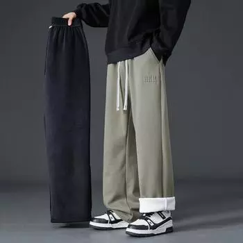 Весенние и осенние мужские модные брюки большого размера из утолщенного бархата, свободные, прямые, широкие брюки 8XL чёрный