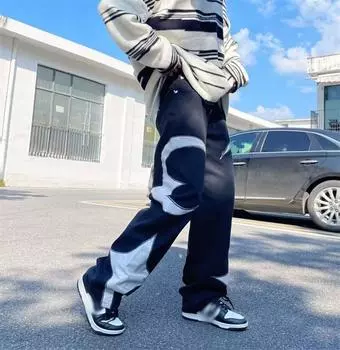 Весенние и осенние мужские модные прямые джинсовые брюки с вышивкой XXXL чёрный