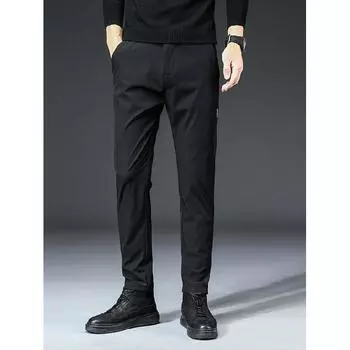 Весенние и осенние мужские повседневные брюки универсальные брюки эластичные удобные дышащие прямые брюки мужской стиль 28 чёрный
