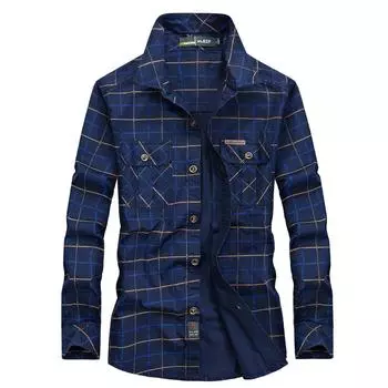 Весенние и осенние мужские рубашки с длинными рукавами, мужские свободные рубашки в клетку больших размеров XXXXXL темно-синий