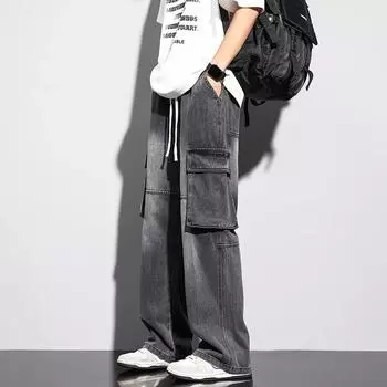 Весенние и осенние мужские свободные прямые джинсы XXXL чёрный