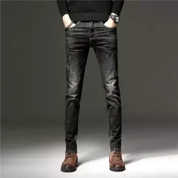 Весенние и осенние новые брюки, облегающие мужские джинсы, мужские брюки с эластичной резинкой, корейская версия, длинные мужские джинсы 28