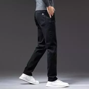 Весенние и осенние новые джинсы, мужские прямые мужские черные хлопковые эластичные мужские брюки, повседневные длинные брюки с боковым карманом на молнии 28