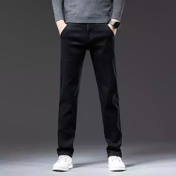 Весенние и осенние новые джинсы, мужские прямые мужские черные хлопковые эластичные мужские брюки, повседневные длинные брюки с боковым карманом на молнии 28