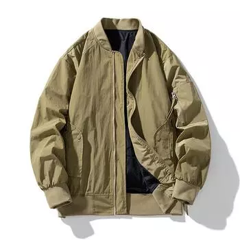 Весенние и осенние новые куртки, мужская рабочая одежда с воротником-стойкой, модные ветровки, повседневные куртки, простой стиль, свободные для пар M