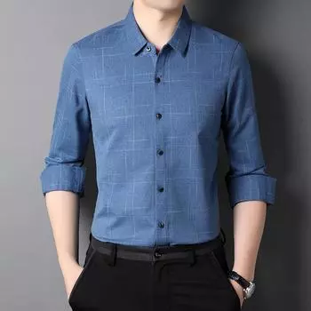 Весенние и осенние новые мужские рубашки с длинными рукавами с лацканами для мужчин молодого и среднего возраста, модные мужские рубашки в клетку, нижние рубашки M