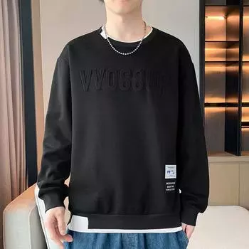 Весенние и осенние новые мужские толстовки, повседневные и универсальные, молодежные, красивые футболки с длинными рукавами, свитшоты с круглым вырезом и принтом для мужчин M белый