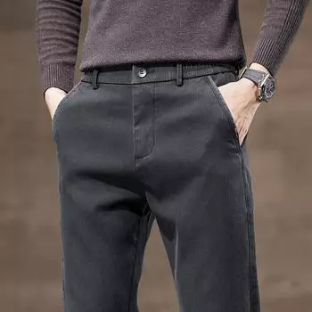 Весенние и осенние новые повседневные брюки Tencel для мужчин, прямые облегающие эластичные рабочие брюки, осенне-зимняя коллекция 28 чёрный