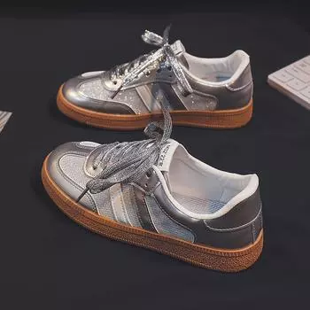 Весенние и осенние новые туфли женские универсальные белые туфли сетчатые дышащие студенческие повседневные спортивные туфли для скейтбординга 35 золотой