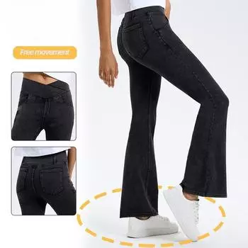 Весенние и осенние новые женские повседневные расклешенные брюки из эластичного денима с высокой талией S светло-синий