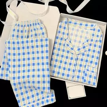 Весенние и осенние облака из хлопка с длинными рукавами, пижамный костюм для дома, женская мода, полоски, можно носить на улице, домашняя одежда M