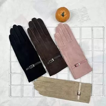 Весенние и осенние однослойные мягкие замшевые перчатки с украшением на пояс милые женские перчатки для сенсорных экранов розовый