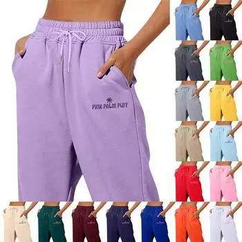 Весенние и осенние однотонные мужские и женские повседневные брюки с карманами и шнурком XL фиолетовый