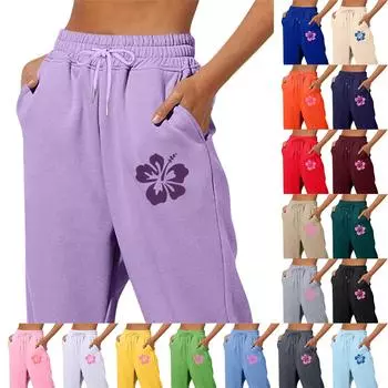 Весенние и осенние однотонные набивные модные женские повседневные брюки с карманами и шнурком XXL тёмно-синий