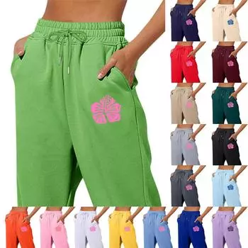 Весенние и осенние однотонные набивные модные женские повседневные брюки с карманами и шнурком L чёрный