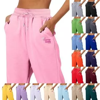 Весенние и осенние однотонные набивные модные женские повседневные брюки с карманами и шнурком XXXL чёрный