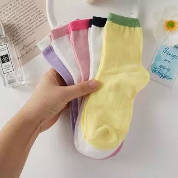 Весенние и осенние однотонные носки в стиле конфетных тонов. Корейская версия универсальных милых носков в стиле колледжа. One size