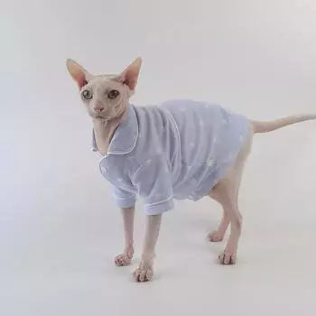 Весенние и осенние пижамы с кроликом, голая кошка, сфинкс, одежда для немецких кошек, хлопковая детская ткань, приятная для кожи и дышащая. XS светло-синий