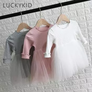 Весенние и осенние платья для девочек, детский трикотаж с длинными рукавами, кружевные платья принцессы, праздничные платья-пачки для девочек 1–7 лет 12M розовый