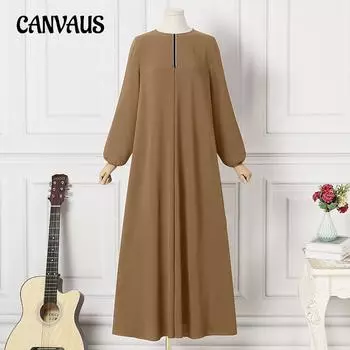 Весенние и осенние платья, мусульманское платье, женское платье больших размеров, модное свободное платье с длинным рукавом и круглым вырезом, длинное платье, платья S чёрный