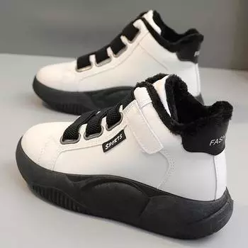 Весенние и осенние плюшевые туфли для папы, модная женская обувь с высоким берцем, корейская версия, теплая спортивная обувь с высоким берцем, хлопковая обувь, обувь для досок 40 белый