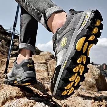 Весенние и осенние походные ботинки, мужские дышащие уличные ботинки из натуральной кожи, легкие спортивные ботинки, нескользящие, износостойкие, водонепроницаемые походные ботинки 38 серый