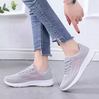 Весенние и осенние повседневные туфли для женщин, легкие нескользящие женские кроссовки, повседневные туфли на плоской подошве с сетчатой поверхностью Baitie 5.5 серый