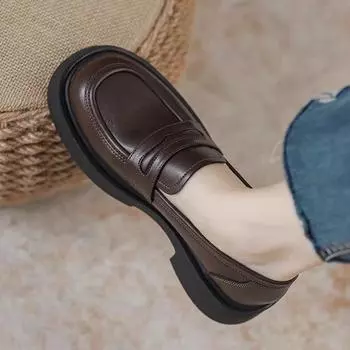 Весенние и осенние профессиональные женские мокасины из натуральной кожи на толстой подошве 35 чёрный