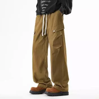Весенние и осенние рабочие брюки мужские новые прямые брюки из плотного хлопка подростковые многокарманные свободные повседневные брюки M