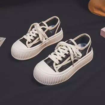 Весенние и осенние сетчатые дышащие белые туфли женские модные уличные универсальные повседневные удобные спортивные туфли для сноуборда 35 чёрный