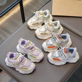 Весенние и осенние сетчатые дышащие кроссовки для детей Удобные кроссовки для мальчиков и девочек 21 серый