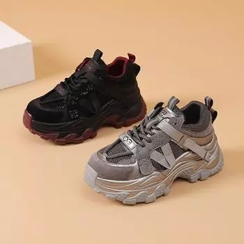 Весенние и осенние сетчатые дышащие туфли для пап на толстой подошве, новые модные женские повседневные спортивные туфли на толстой подошве 6 см 35