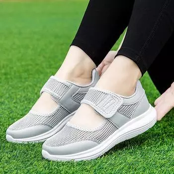 Весенние и осенние сетчатые туфли с толстой подошвой, женские, легкие, с мягкой подошвой, для ходьбы, для пожилых людей, для среднего и пожилого возраста, спортивная обувь для путешествий, повседневная обувь 35 чёрный