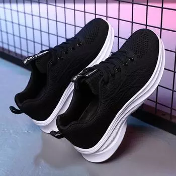 Весенние и осенние сезоны Женская обувь Сетчатые дышащие кроссовки для бега Женская простая повседневная обувь Обувь для женщин Универсальная 35 чёрный