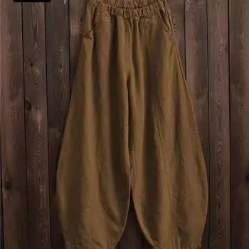Весенние и осенние широкие брюки японского размера плюс хлопок и лен свободные повседневные шаровары женские XXXXXL белый