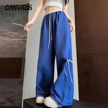 Весенние и осенние шнурованные однотонные брюки с высокой талией для пригородных поездок, облегающие женские брюки M красный