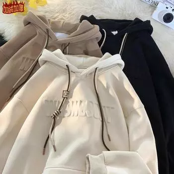 Весенние и осенние толстовки с капюшоном Мужские толстовки из толстого бархата Модные мужские толстовки с капюшоном High Street Спортивная одежда XXXL чёрный