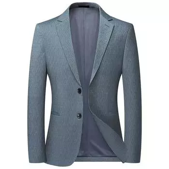 Весенние и осенние тонкие мужские костюмы корейского стиля, облегающий крой, эластичный, не требующий глажки жаккардовый маленький костюм, повседневный, для мужчин в западном стиле M синий