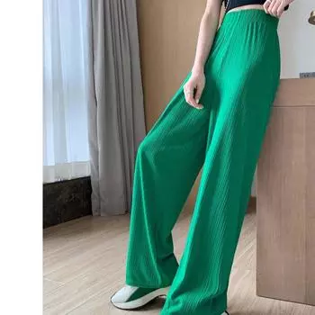 Весенние и осенние тонкие широкие брюки женские с высокой талией свободные прямые утягивающие повседневные брюки S чёрный