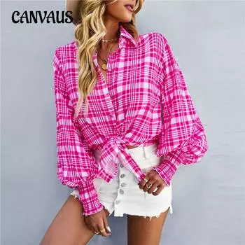 Весенние и осенние топы с длинными рукавами, модная женская рубашка с рукавами-фонариками и принтом больших размеров S синий